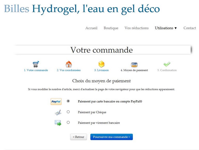 Moyens de paiement paypal ou carte bleue